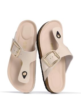 Neutral Cream Women’s Sandal with Gold Buckle